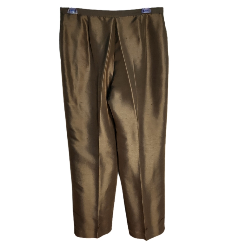 KASPER A.S.L PETITE MOSSY/GREEN-BROWN 00% SILK DESIGNER PANTS - Picture 3 of 4